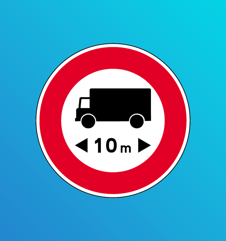 Accès interdit aux véhicules, véhicules articulés, trains doubles ou ensemble de véhicules dont la longueur est supérieure au nombre indiqué - B10a