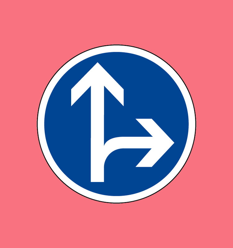 Directions obligatoires à la prochaine intersection : tout droit ou à droite - B21d1