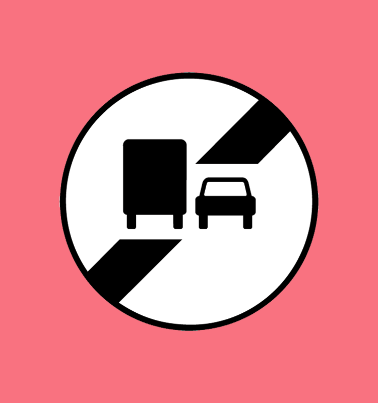 Fin d'interdiction de dépasser notifiée par le panneau B3a - B34a